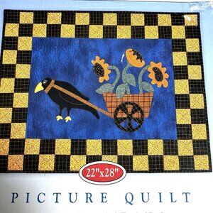 "Ole Crow" Wheelbarrow w/ Sunflowers Quilt Kit 22x28" includes fabric